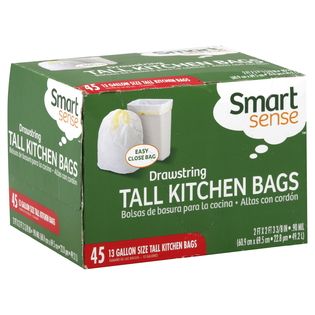 Smart Sense  Tall Kitchen Bags, Drawstring, 13 Gallon Size, 45 bags