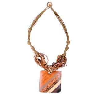 Thai handicraft Square Shaped Coconut Wood Bead Multi strand Necklace