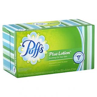 Puffs Plus Lotion Facial Tissue, Lotion White, 2 Ply, 124 tissues