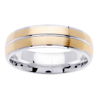 18k Two tone Gold Brushed Comfort fit Wedding Band Ring