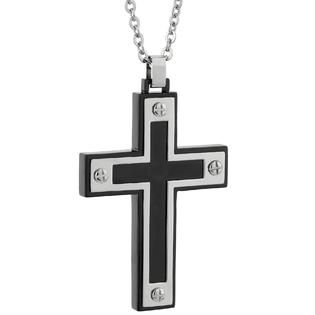 Black IP Stainless Steel Cross Pendant With Screws Accent   Jewelry