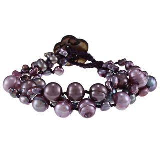 Dark Grey and Purple FW Baroque and Potato Pearl Bracelet (4 10 mm)