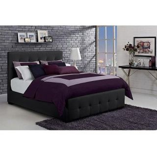 Florence Full Tufted Faux Leather Upholstered Bed with Headboard, Black