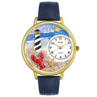 Whimsical Gifts Lighthouse Navy Blue Leather And Goldtone Watch #