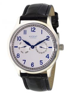 Mens Black Leather Strap Teacher Watch by Axcent