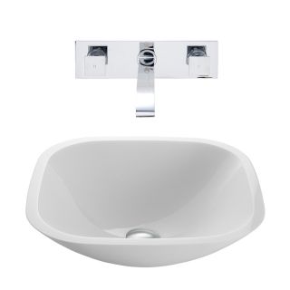 VIGO Vessel Bathroom Sets White Glass Vessel Square Bathroom Sink with Faucet (Drain Included)