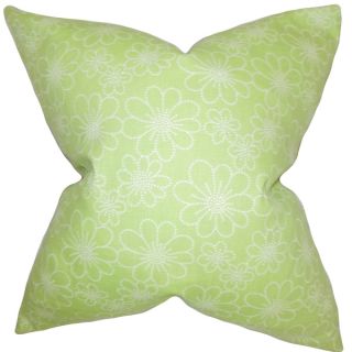 Hagar Floral Feather Filled Green White 18 inch Throw Pillow