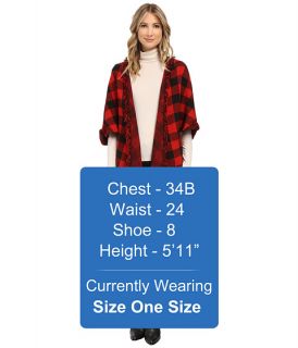 Plush Plaid Knit Poncho Black/Red