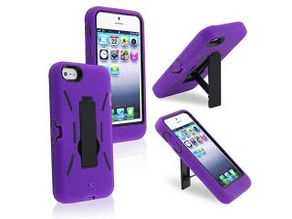 Insten Black / Purple Hybrid Case with 1 White Car Charger Adapter Compatible with Apple iPhone 5