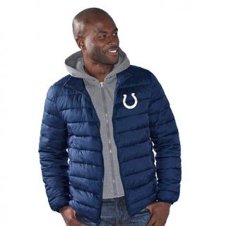 Officially Licensed NFL Three Point Quilted Jacket with Detachable Hood   Colts   7758651