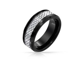 Bling Jewelry Carbon Inlay Checkerboard Tungsten Mens Band Ring