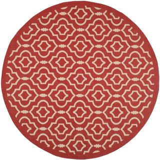 Safavieh Indoor/ Outdoor Courtyard Red/ Bone Geometric Rug (710 Round