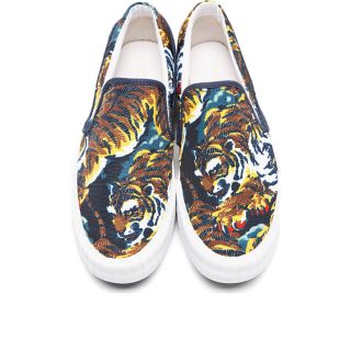 Kenzo Navy Canvas Flying Tiger Hevyn Loafers