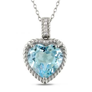Miadora Sterling Silver Blue Topaz and Diamond Heart Necklace