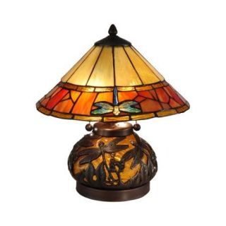 16.75" Dark Antique Bronze Dragonfly Genoa Hand Rolled Art Glass Table Lamp with Night Light