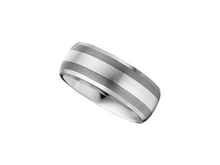 8.3MM Dura Tungsten Slight Domed Beveled Band With Sterling Silver Inlay Size 12