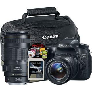 Canon Black EOS 70D Digital SLR Camera with 20.2 Megapixels, EF S 18 55mm Standard Lens and EF 70 300mm Telephoto Lens Included