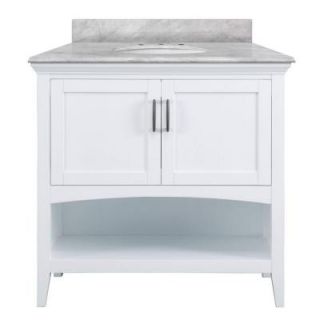 Home Decorators Collection Brattleby 37 in. W x 22 in. D Vanity in White with Marble Vanity Top in Carrara White with White Basin LBWV3621 CAR