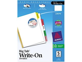 Avery 23076 Big Tab Write On Dividers w/Erasable Laminated Tabs, Clear, 5/Set