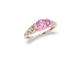 14K White Gold Diamond and Pink Sapphire Ring Size 8.5