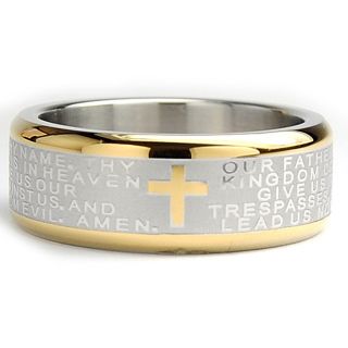Oliveti Goldplated Stainless Steel Lords Prayer Ring (8 mm