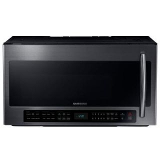 Samsung 30 in. 2.1 cu. ft. Over the Range Microwave in Black Stainless with Sensor Cooking and Ceramic Enamel Interior ME21H706MQG
