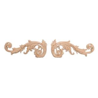 American Pro Decor 2 1/2 in. x 5 1/2 in. x 3/8 in. Unfinished Small Hand Carved North American Solid Alder Wood Onlay Acanthus Wood Scroll 5APD10407