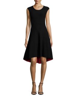 Milly Reversible Fit and Flare Double Face Dress, Black/Red