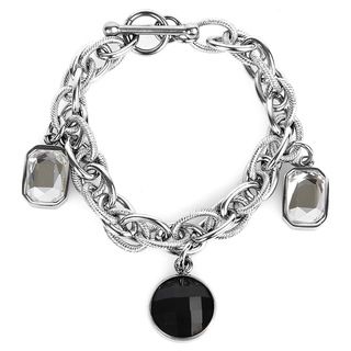 ELYA Stainless Steel Black and Clear Stone Charm Bracelet