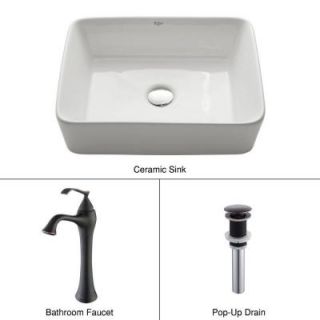 KRAUS Rectangular Ceramic Sink in White with Ventus Faucet in Oil Rubbed Bronze C KCV 121 15000ORB