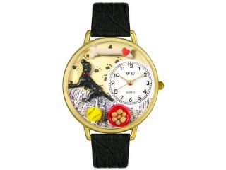 Labrador Retriever Black Skin Leather And Goldtone Watch #G0130011