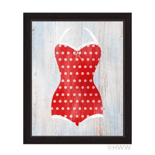 Vintage Red Polka Dot Bathing Suit Illustration Framed Graphic Art on