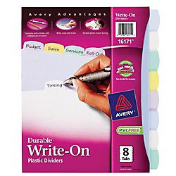 Avery Durable Write On Plastic Dividers With Erasable Tabs 8 12 x 11  Multicolor 8 Tabs