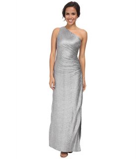 Laundry by Shelli Segal Whirpool Foil Knit One Shoulder Gown Silver