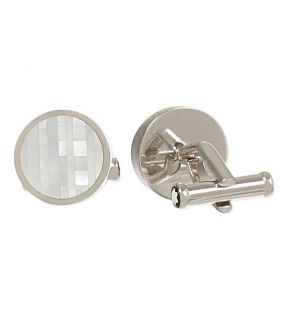 MONTBLANC   Round steel and mother of pearl cufflinks