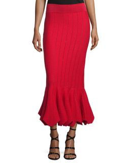 Jonathan Simkhai Striped Stretch Trumpet Skirt, Red