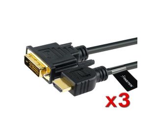 eForCity 3 Pack HDMI to DVI Cable 5Gbps M/M, 6 FT / 1.8 M, Black
