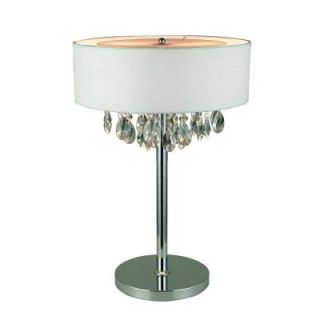 Elegant Designs Romazzino Crystal Collection 22.25 in. Chrome Table Lamp with White Ruched Fabric Drum Shade LT1023 WHT