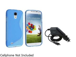 Insten Blue S Line TPU Rubber Skin Case + In Car Charger Compatible with Samsung Galaxy SIV S4 i9500