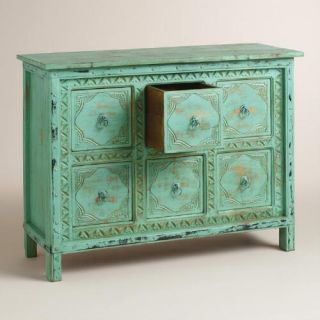 Blue Carved 6 Drawer Cabinet