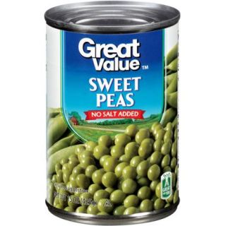 Great Value No Salt Added Sweet Peas, 15 oz