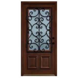 Steves & Sons 36 in. x 80 in. Decorative Iron Grille 3/4  Lite Stained Mahogany Wood Prehung Front Door M6201RC CT MJ 6LH