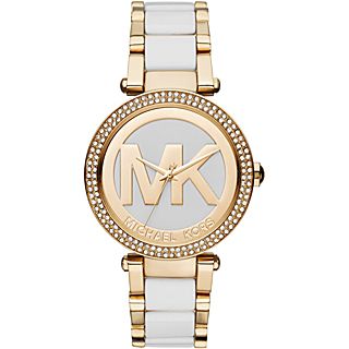 Michael Kors Watches Parker Gold Tone and White 3 Hand Watch