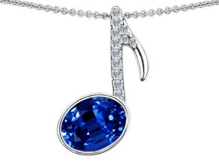 Original Star K(TM) Musical Note Pendant With Created Sapphire Oval 11x9