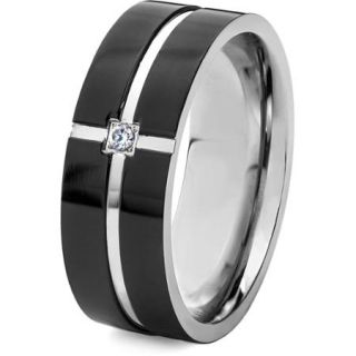 Crucible Black Plated Stainless Steel CZ Grooved Ring