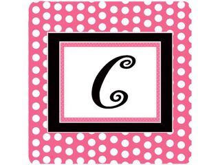Set of 4 Monogram   Pink Black Polka Dots Foam Coasters Initial Letter C