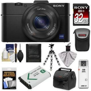 Sony Cyber Shot DSC RX100 II Wi Fi Digital Camera (Black) with 64GB Card + 2 Cases + Battery + Flex Tripod + Accessory Kit