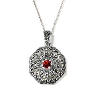 Gray Marcasite and .57ct Garnet Octagonal Sterling Silver Pendant with 18" Rolo   7455717