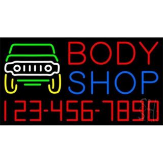Sign Store N100 3250 outdoor Body Shop With Phone Number Outdoor Neon Sign, 37 x 20 x 3. 5 inch