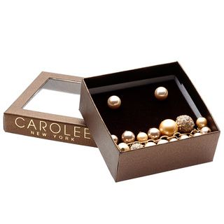 Carolee Champagne Pearl Stud Earrings and Fireball Bracelet Set with